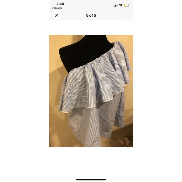 Loft, Blue/White Womens, One Shoulder Blouse $22, Size M, B51 - Picture 5 of 10
